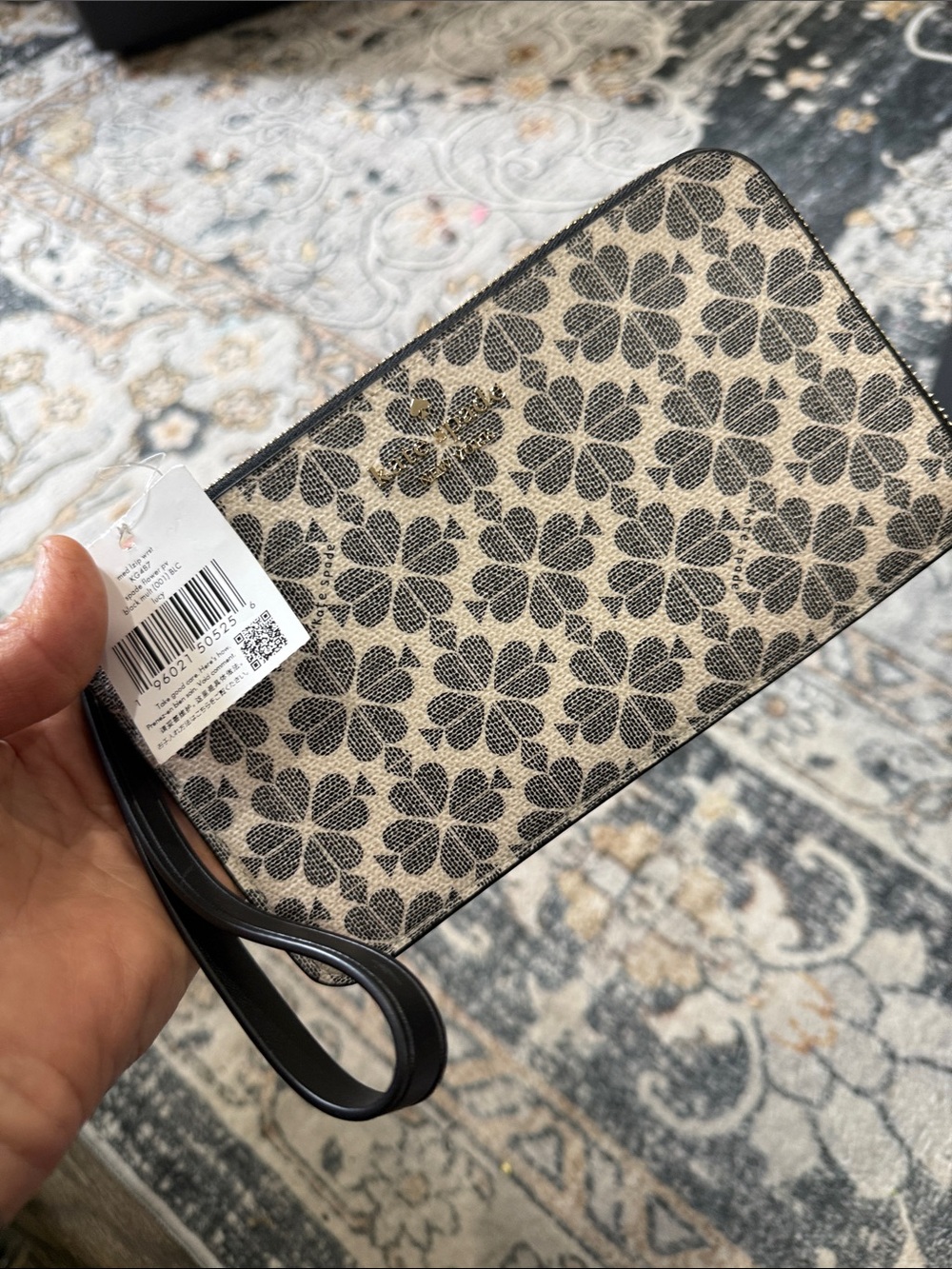kate spade Black & Cream Floral Logo Zip Wristlet